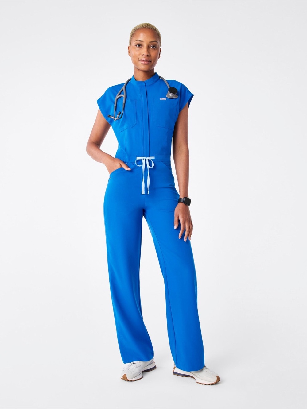 FIGS Technical Collection Rafaela Cargo Jogger Scrub Jumpsuit - Royal Blue -xs